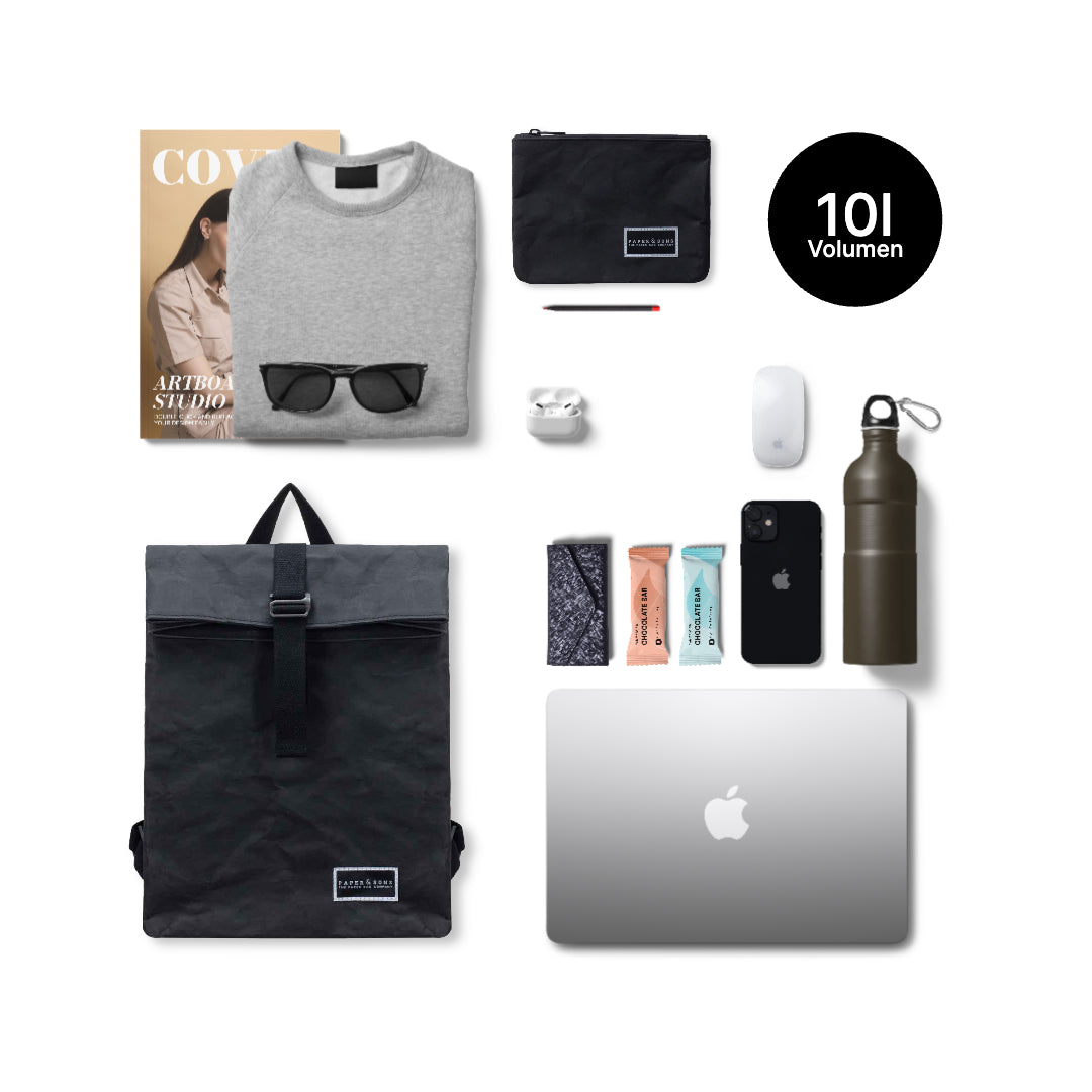 Nachhaltiger Rucksack Damen schwarz 10l